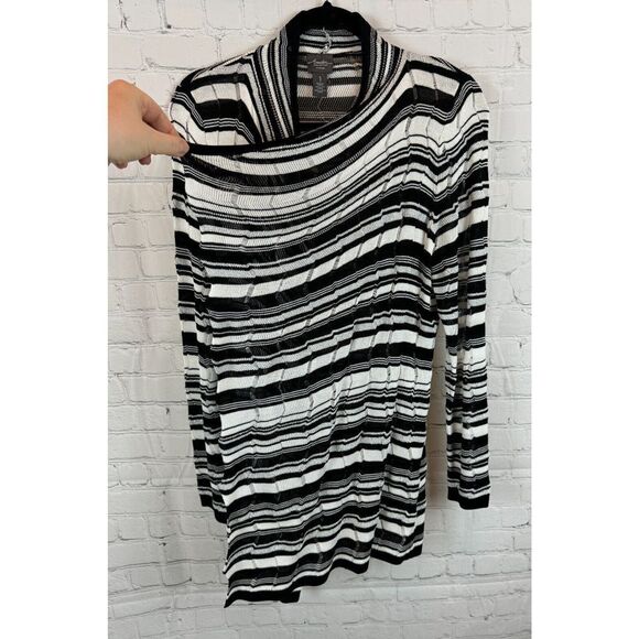 CHICO'S TRAVELERS black silver white knit open front cardigan sweater 1 M - Picture 3 of 8